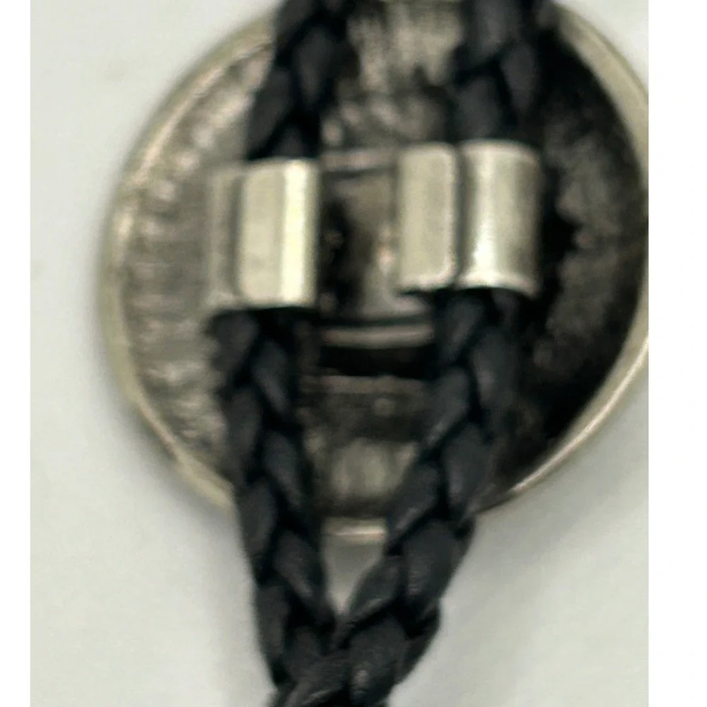 Country Western Black Bolo Tie Silver tone slide Cowboy Festival Vtg Style Rodeo
